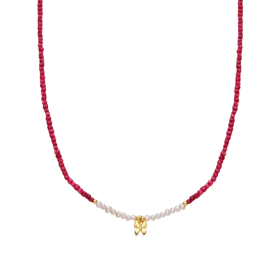 Collar de Plata de Ley 925 y Perla Blanca acabado oro amarillo de 18k - Gama