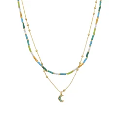 Collar de Plata de Ley 925 y Cristal Verde acabado en oro amarillo de 18k - Likil