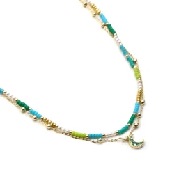 Collar de Plata de Ley 925 y Cristal Verde acabado en oro amarillo de 18k - Likil
