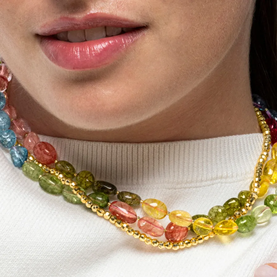 Collar de Plata de Ley 925 y Cristal Multicolor acabado oro 18k - Xiua