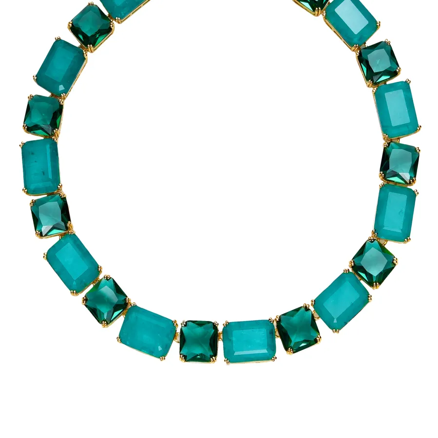 Collar de Plata de Ley 925 y Cuarzo Hidrotermal Verde Paraiba acabado oro amarillo de 18k - Lindrak