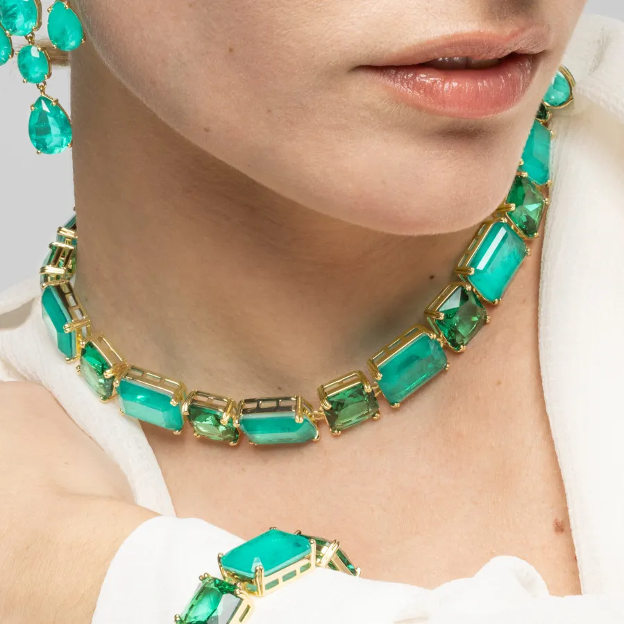 Collar de Plata de Ley 925 y Cuarzo Hidrotermal Verde Paraiba acabado oro amarillo de 18k - Lindrak