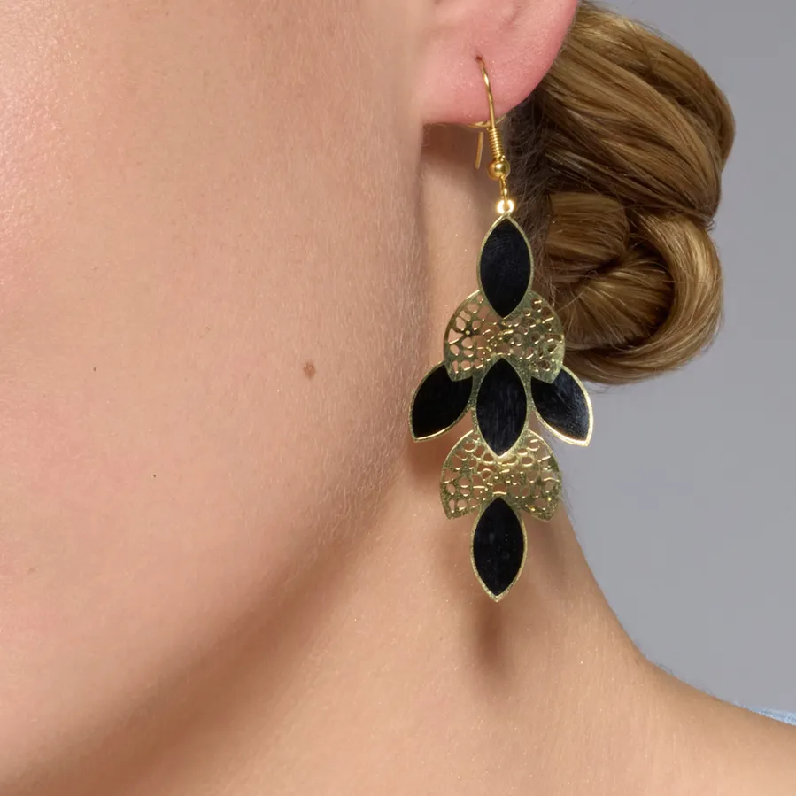 Pendientes acabado oro amarillo de 18k y Lacado Negro - Zamku