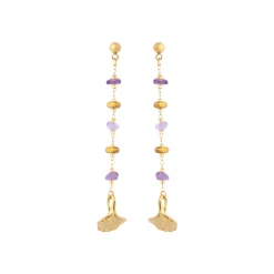 Pendientes acabado oro amarillo de 18k y Amatista Natural - Tarthae