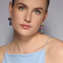 Pendientes acabado oro amarillo de 18k y Cristal Multicolor - Kaya