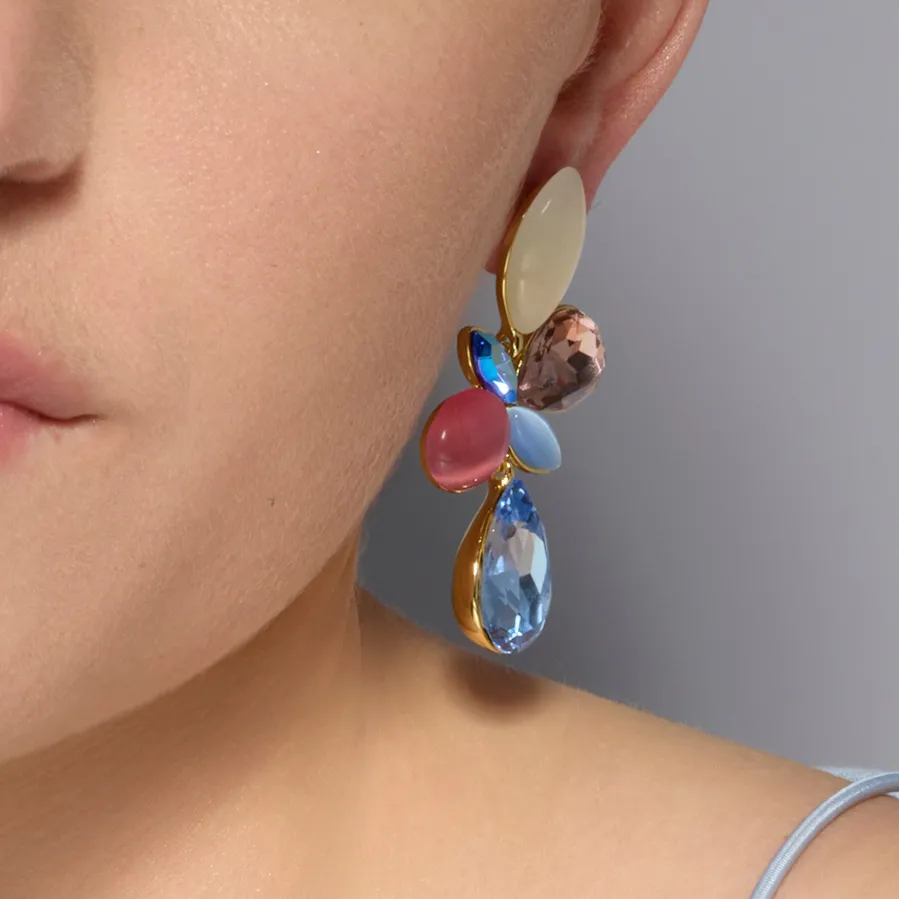 Pendientes acabado oro amarillo de 18k y Cristal Multicolor - Kaya