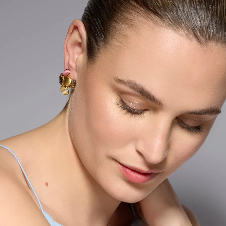 Pendientes acabado oro amarillo de 18k y Cristal Multicolor - Sionu