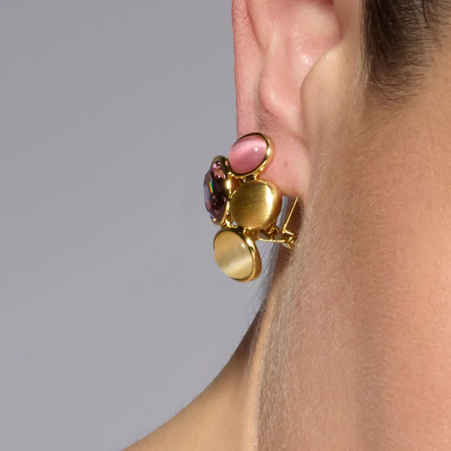 Pendientes acabado oro amarillo de 18k y Cristal Multicolor - Sionu