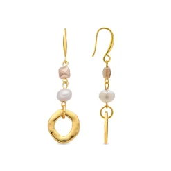 Pendientes acabado oro amarillo de 18k y Perla Blanca - Diriki