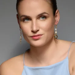Pendientes acabado oro amarillo de 18k y Perla Blanca - Diriki