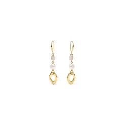 Pendientes acabado oro amarillo de 18k y Perla Blanca - Diriki