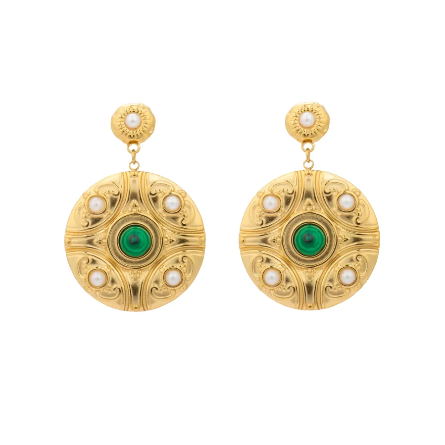Pendientes acabado oro amarillo de 18k y Malaquita - Kiak