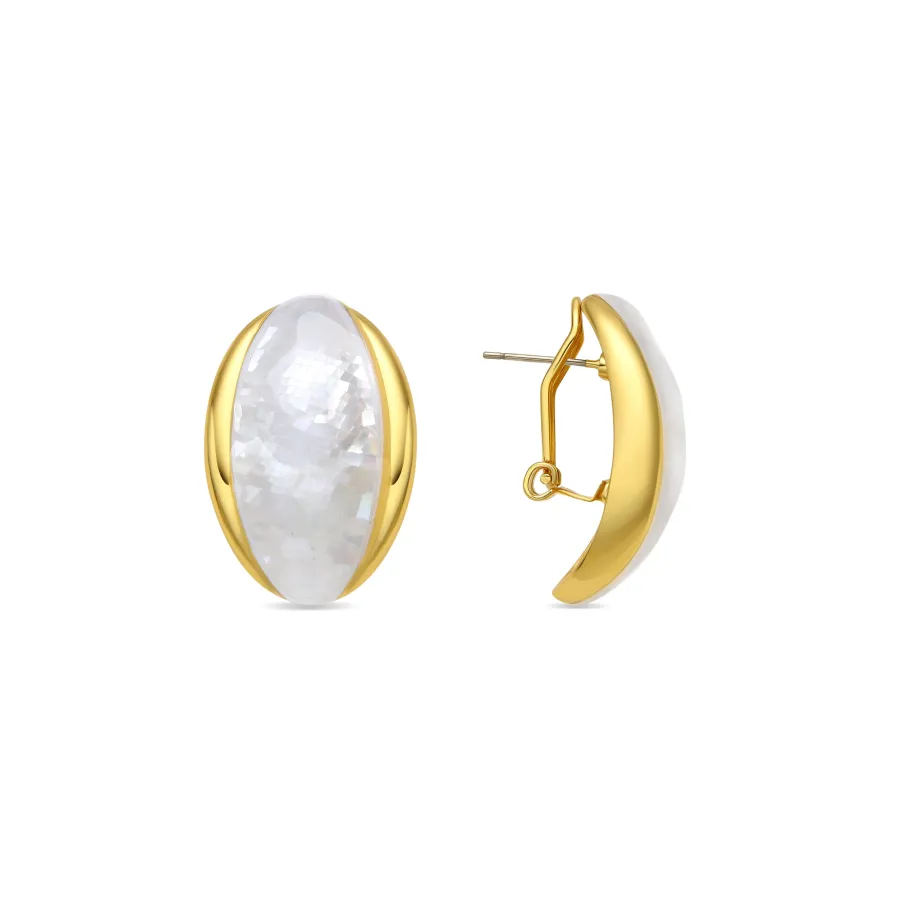 Pendientes acabado oro amarillo de 18k y Madreperla Blanca - Lingo