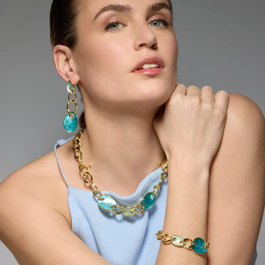 Pendientes acabado oro amarillo de 18k y Lacado Azul - Makan