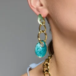 Pendientes acabado oro amarillo de 18k y Lacado Azul - Makan