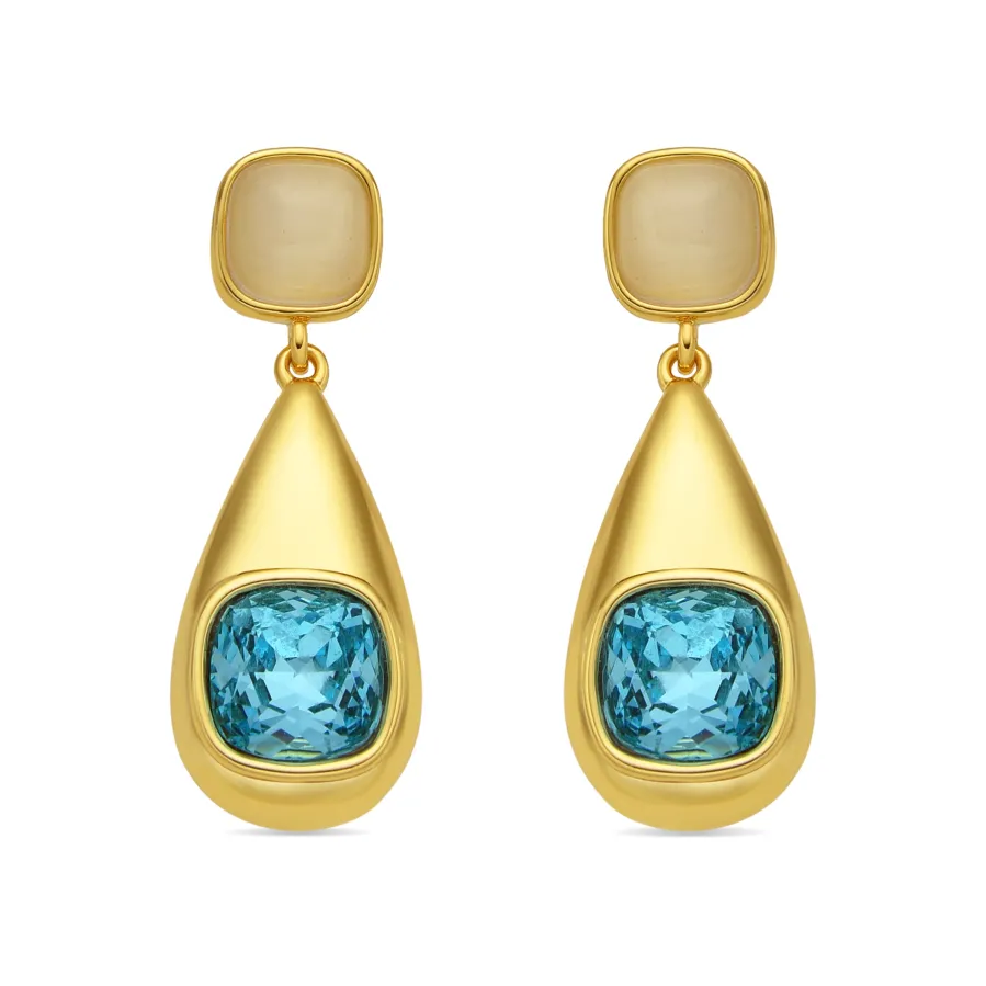 Pendientes acabado oro amarillo de 18k y Cristal Azul - Sethi