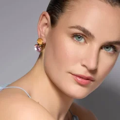 Pendientes acabado oro amarillo de 18k y Cristal Morado - Sigro