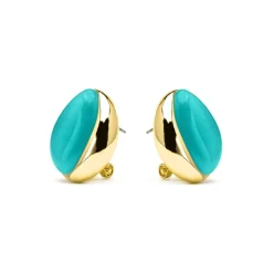 Pendientes acabado oro amarillo de 18k y Ojo de Gato Verde - Xorai