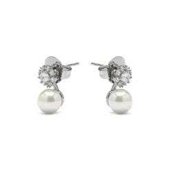 Pendientes acabado plata y Perla Blanca - Zioka