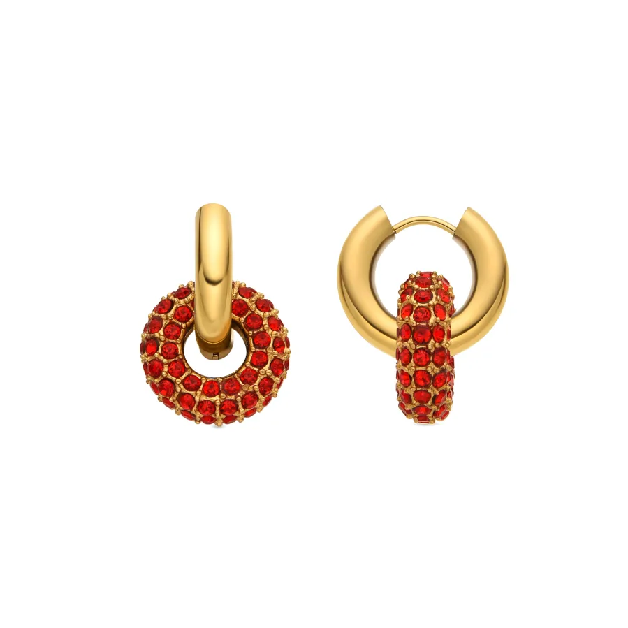 Pendientes con Cristal Rojo acabado oro 18k - Rawe