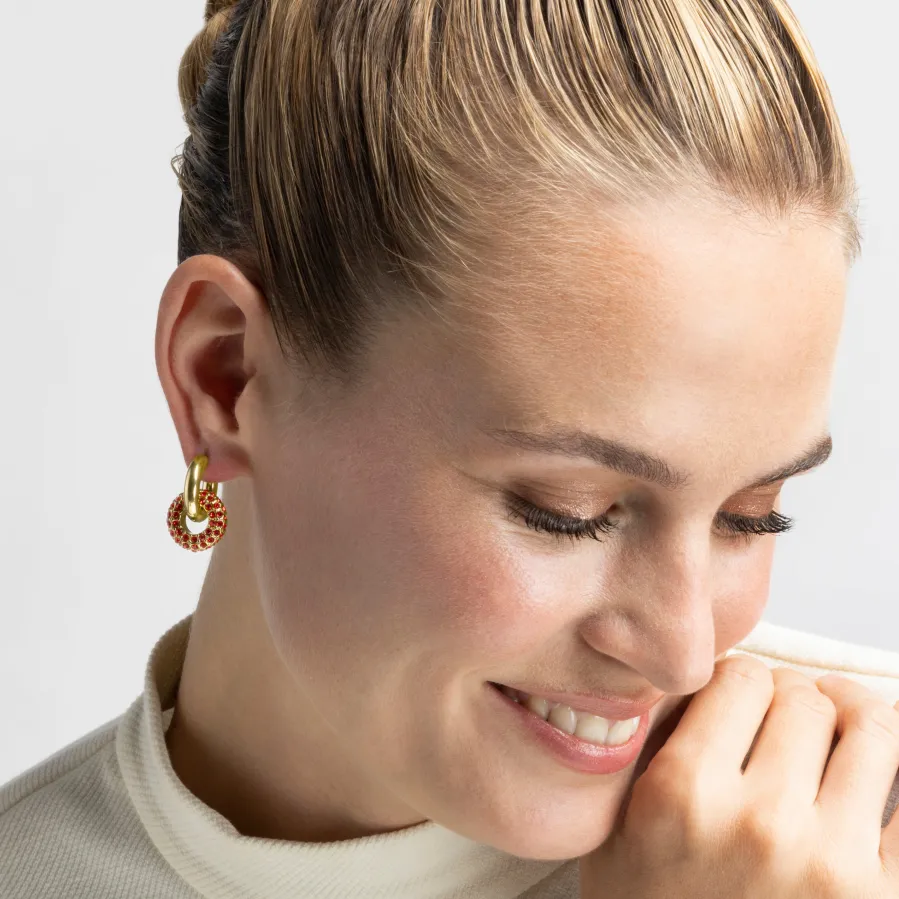 Pendientes con Cristal Rojo acabado oro 18k - Rawe