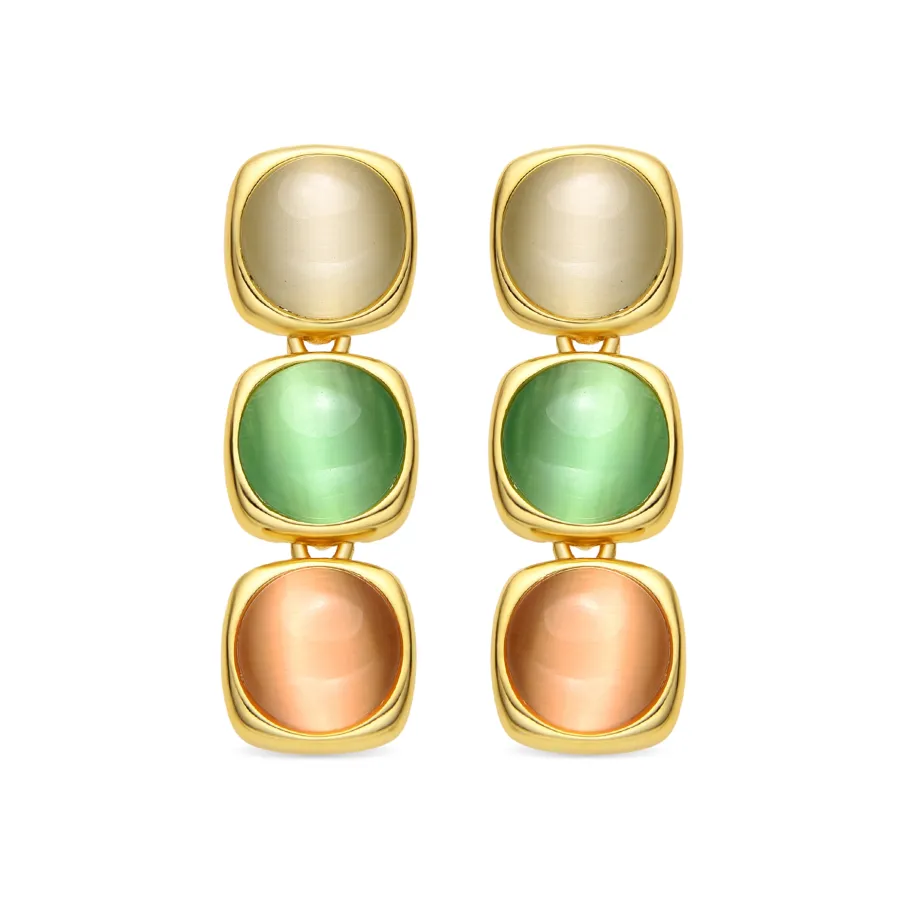 Pendientes con Ojo de Gato Multicolor acabado oro 18k - Shureo