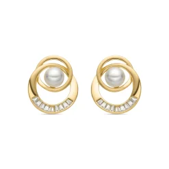 Pendientes con Perla Blanca acabado oro 18k - Lebya