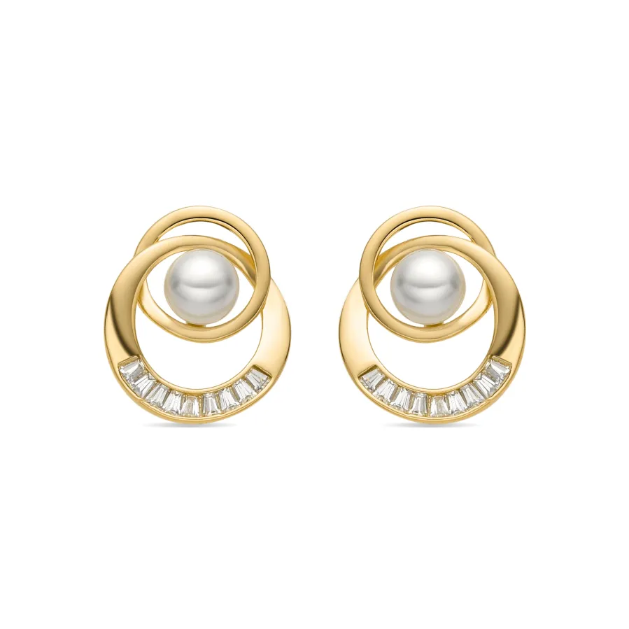 Pendientes con Perla Blanca acabado oro 18k - Lebya