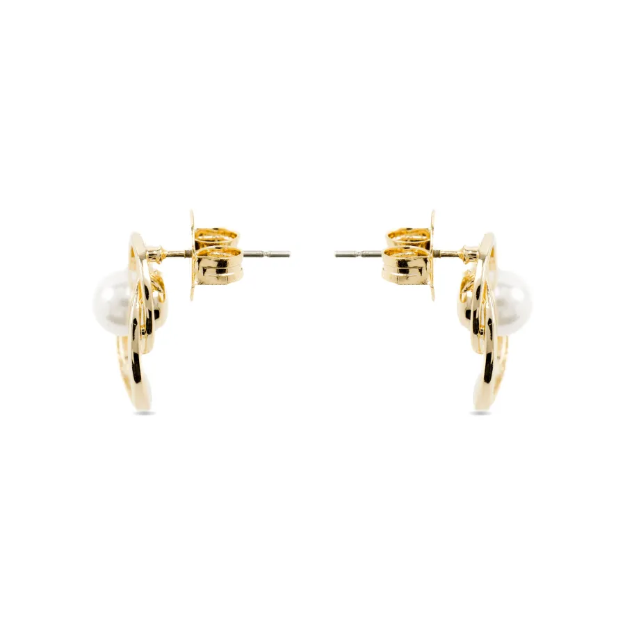 Pendientes con Perla Blanca acabado oro 18k - Lebya