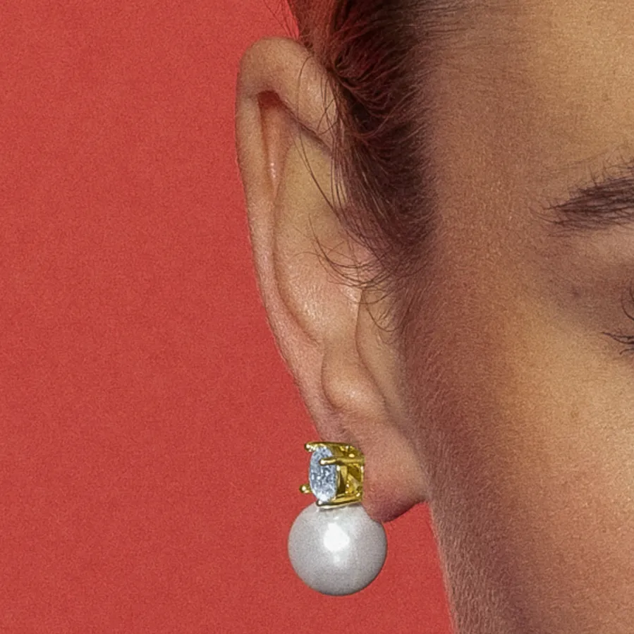 Pendientes con Perla Blanca acabado oro 18k - Pacezu