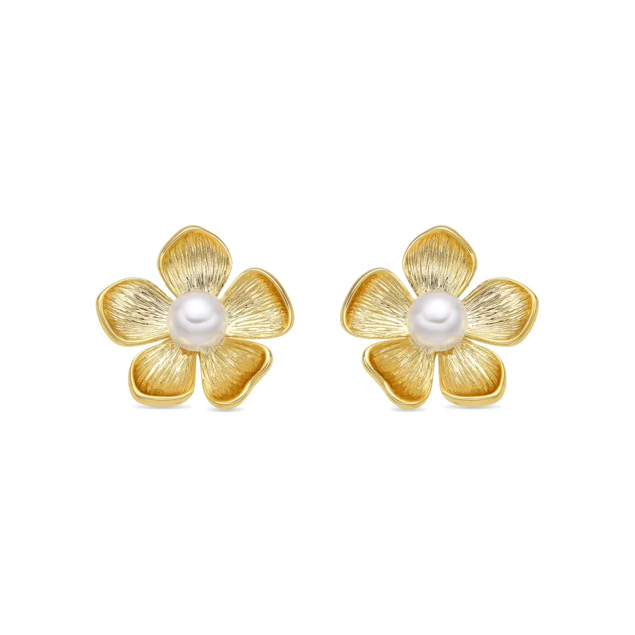 Pendientes con Perla Blanca acabado oro 18k - Miclaw