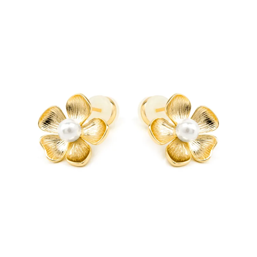 Pendientes con Perla Blanca acabado oro 18k - Miclaw