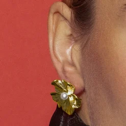Pendientes con Perla Blanca acabado oro 18k - Leod