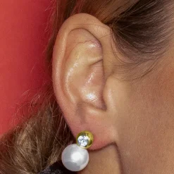 Pendientes con Perla Blanca acabado oro 18k - Asny