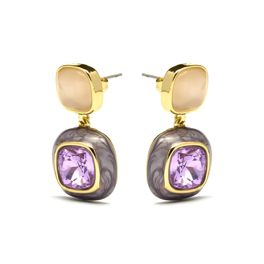 Pendientes de Circonita Amatista acabados en oro amarillo 18K - Xumas