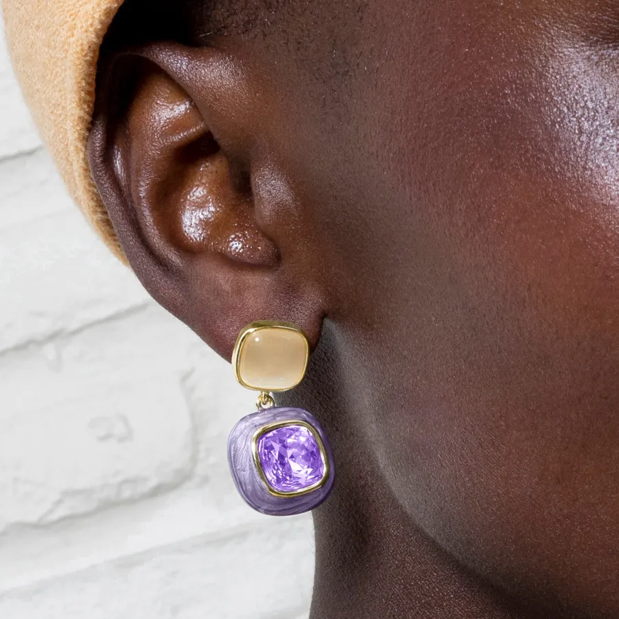 Pendientes de Circonita Amatista acabados en oro amarillo 18K - Xumas