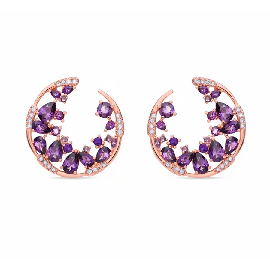 Pendientes de Circonita Amatista acabado en oro rosa de 18k - Sabach