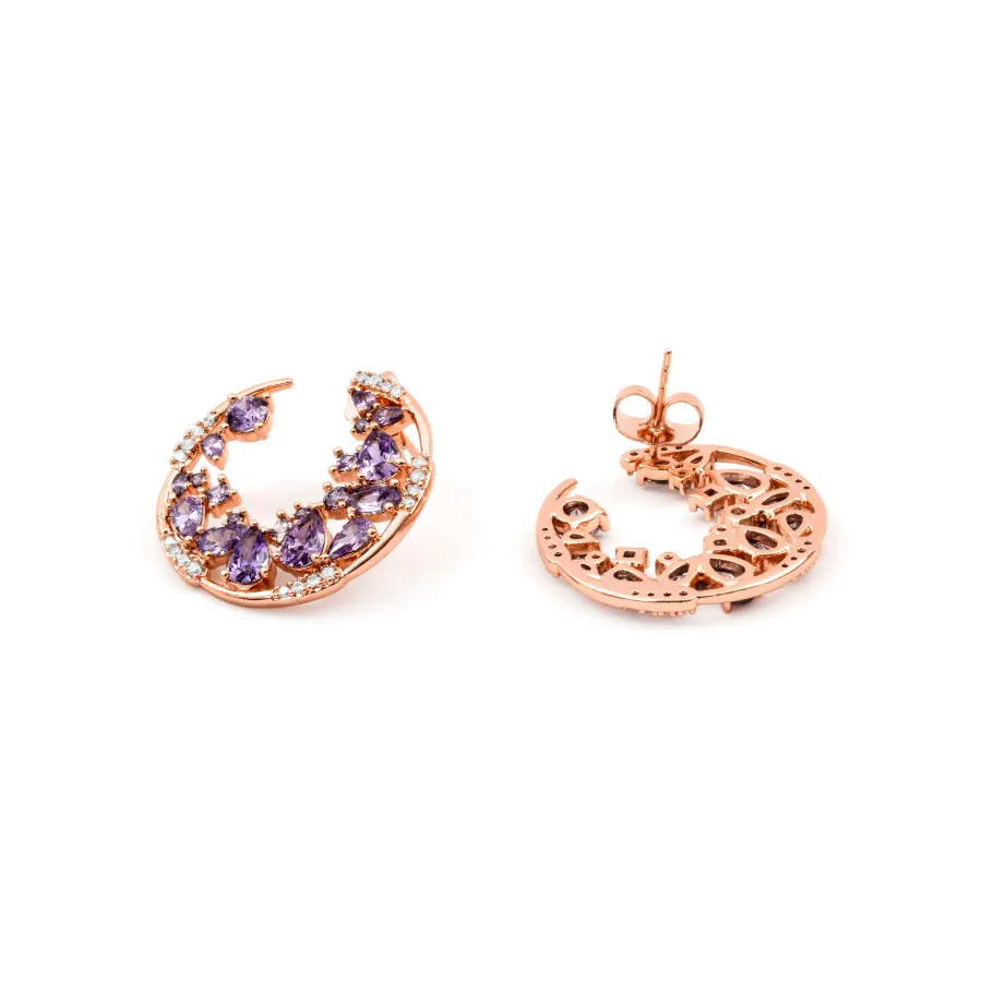Pendientes de Circonita Amatista acabado en oro rosa de 18k - Sabach