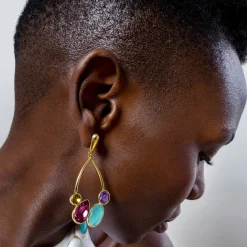 Pendientes de Circonita Multicolor acabados en oro amarillo 18K - Mortha