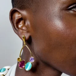 Pendientes de Circonita Multicolor acabados en oro amarillo 18K - Mortha