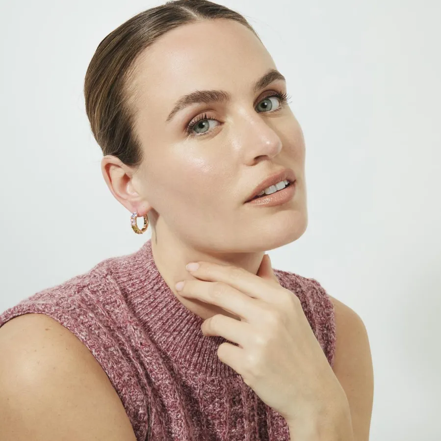 Pendientes de Circonita Multicolor acabado en oro rosa de 18k - Uyib