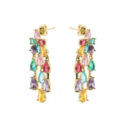 Pendientes de Circonita Multicolor acabado en oro amarillo de 18k - Linro