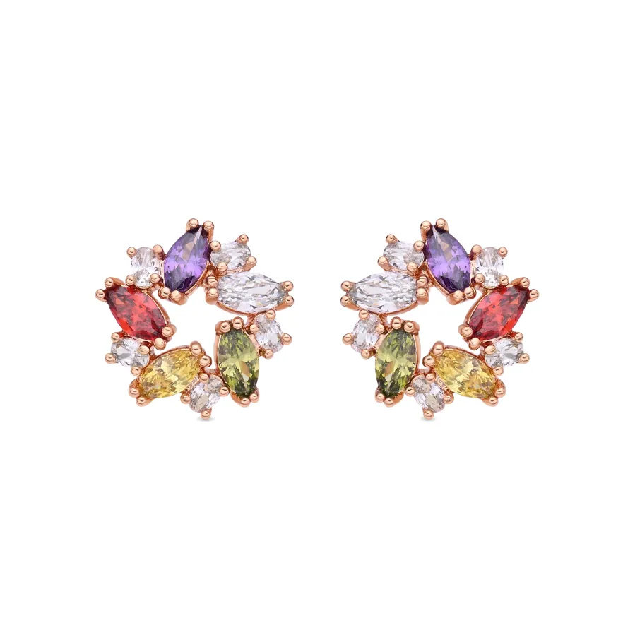 Pendientes de Circonita Multicolor acabado en oro rosa de 18k - Reyath
