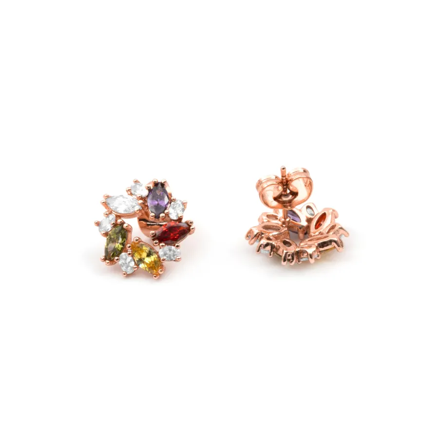 Pendientes de Circonita Multicolor acabado en oro rosa de 18k - Reyath