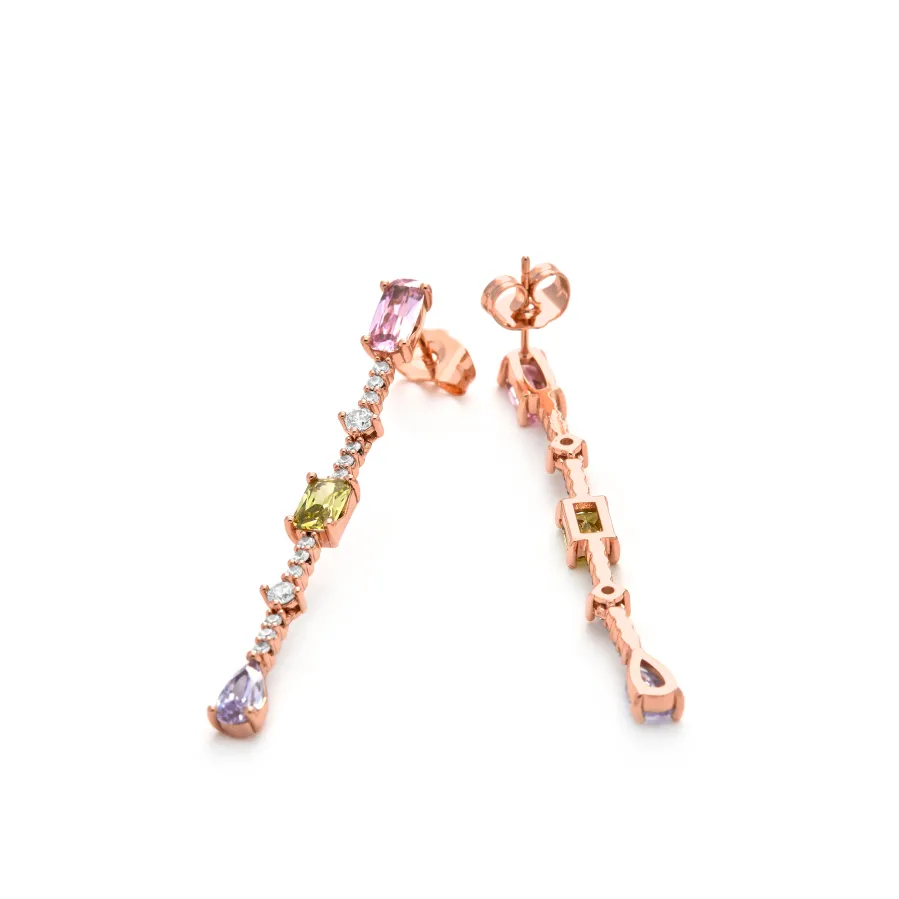 Pendientes de Circonita Multicolor acabado en oro amarillo de 18k - Ziadru