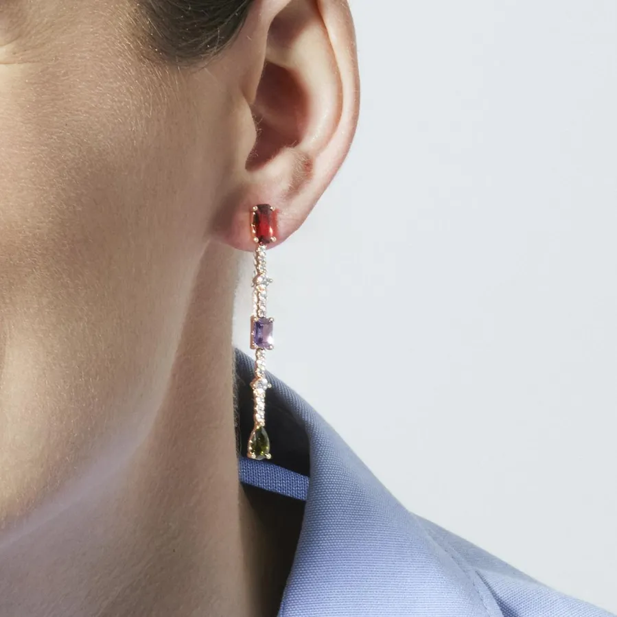 Pendientes de Circonita Multicolor acabado en oro amarillo de 18k - Ziadru