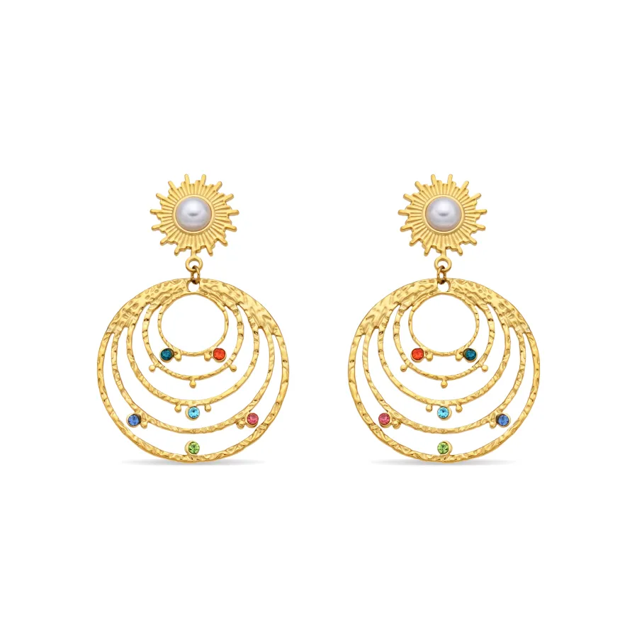 Pendientes de Circonita Multicolor acabado en oro amarillo 18k - Malema