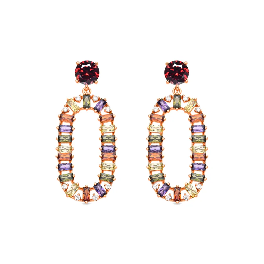 Pendientes de Circonita Multicolor acabado en oro amarillo de 18k - Ziadru
