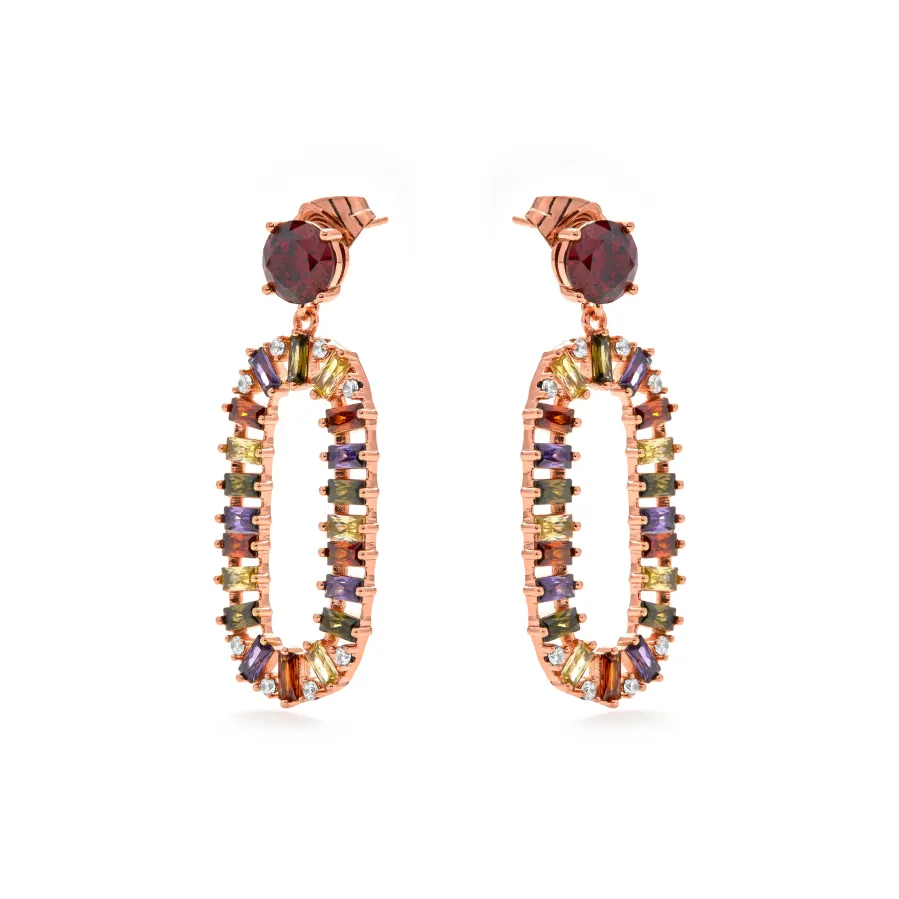 Pendientes de Circonita Multicolor acabado en oro amarillo de 18k - Ziadru