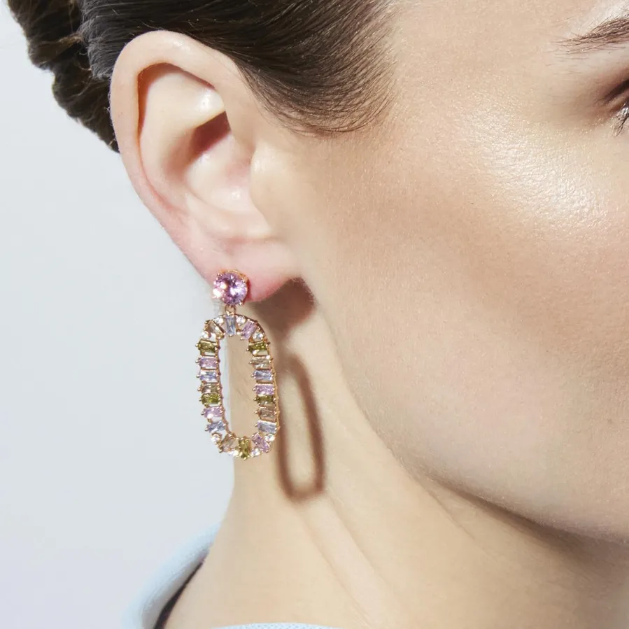 Pendientes de Circonita Multicolor acabado en oro amarillo de 18k - Ziadru
